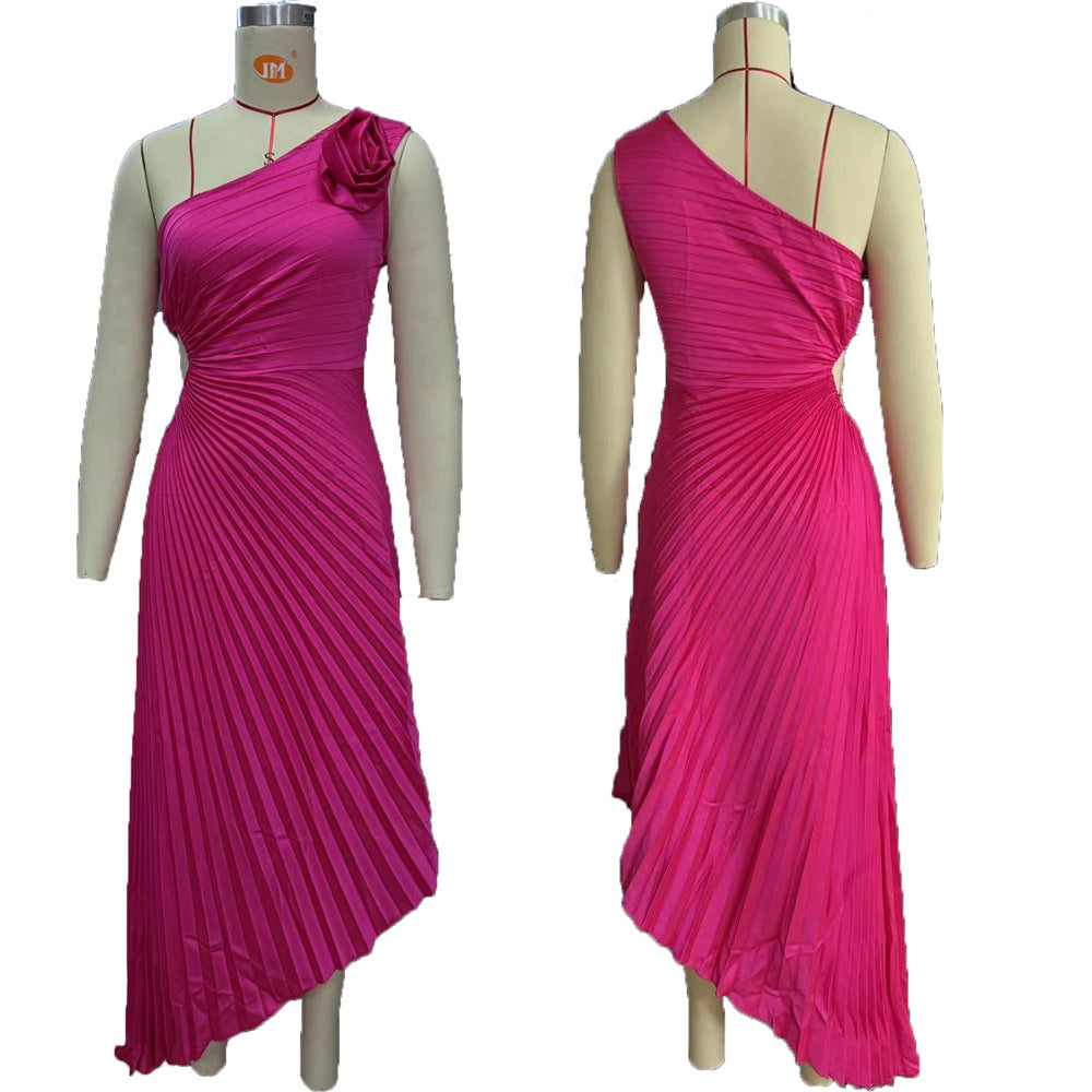 Women's Solid Color Dress Fashion Sexy Oblique Dresses
