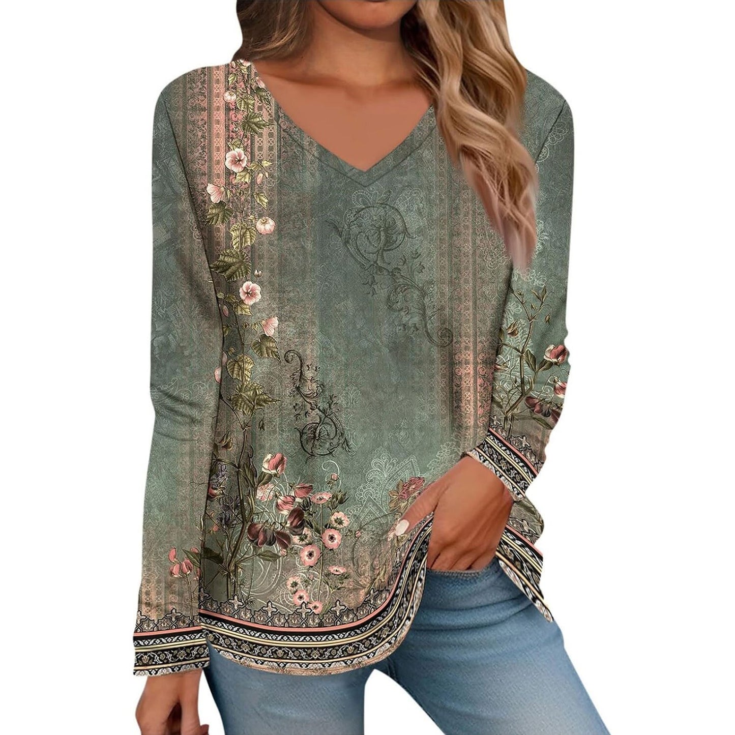 Women's Versatile Creative Printed Long Sleeves Blouses