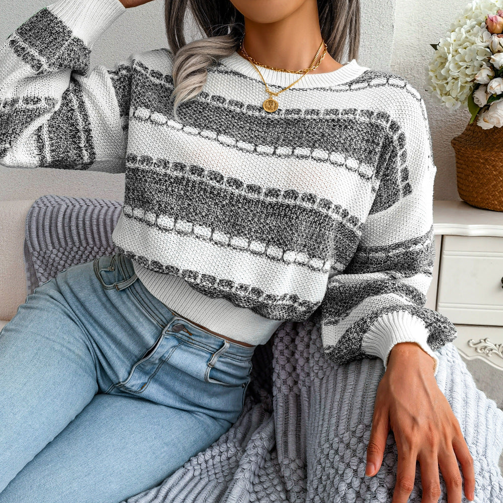 Women's Wind Fashion Color Contrast Long Sleeve Sweater