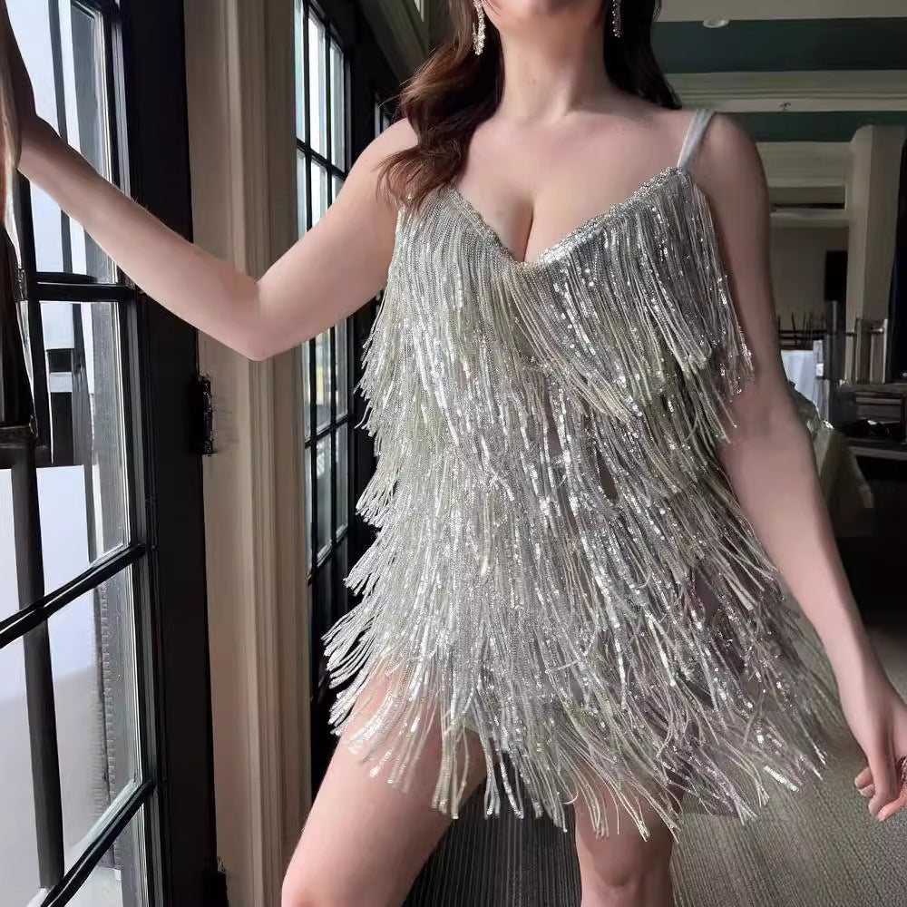 Women's Sheath Sleeveless Suspender Sexy Sequined Glitter Dress