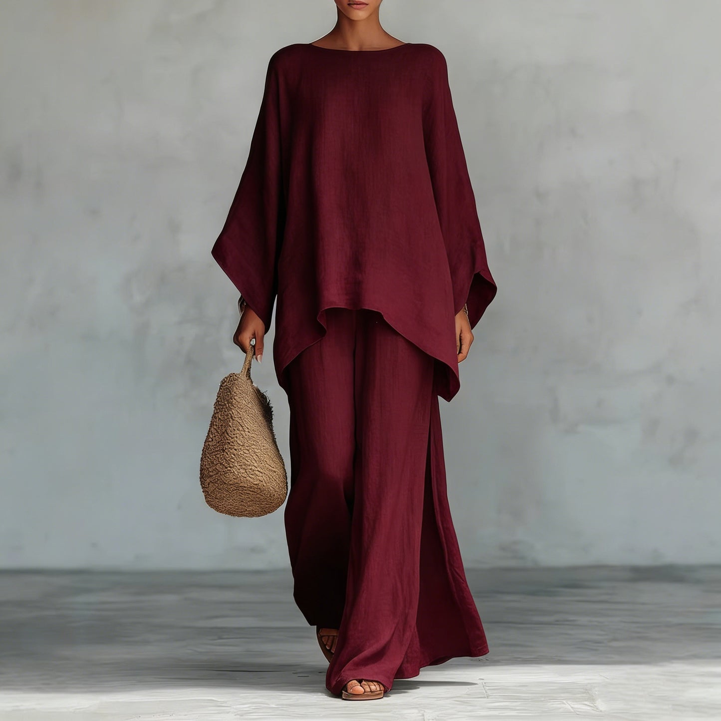 Women's Simple Loose Linen Blended Shirt Wide Fashion Casual Suit