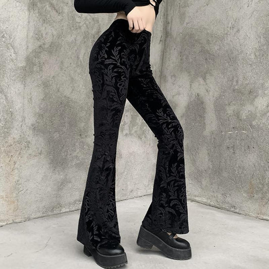 Women's Retro Spring Black Bell-bottoms Personalized Suede Pants