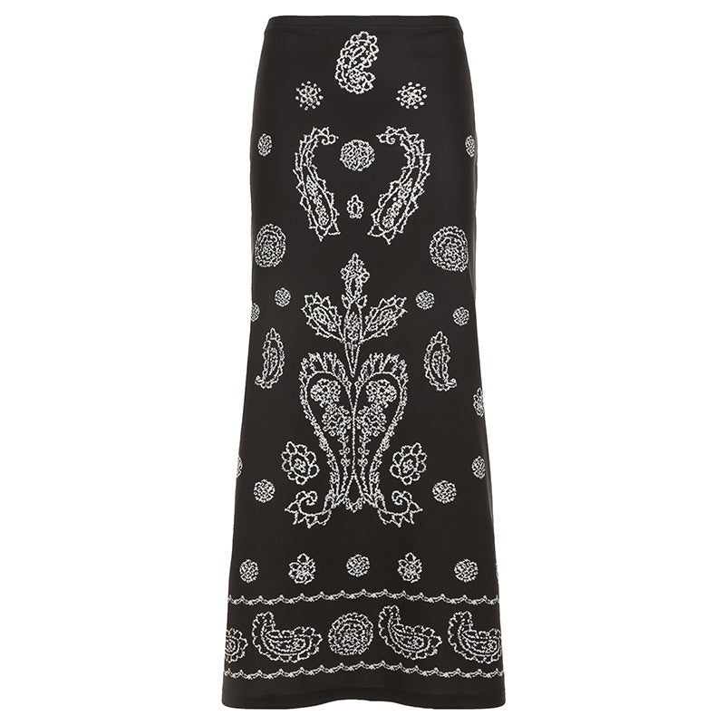 Vintage Style Plant Flower Print Contrast Color Skirts