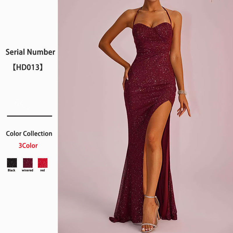 Women's Style Formal Solid Color Slim Fit Low Cut Backless Slit Dress