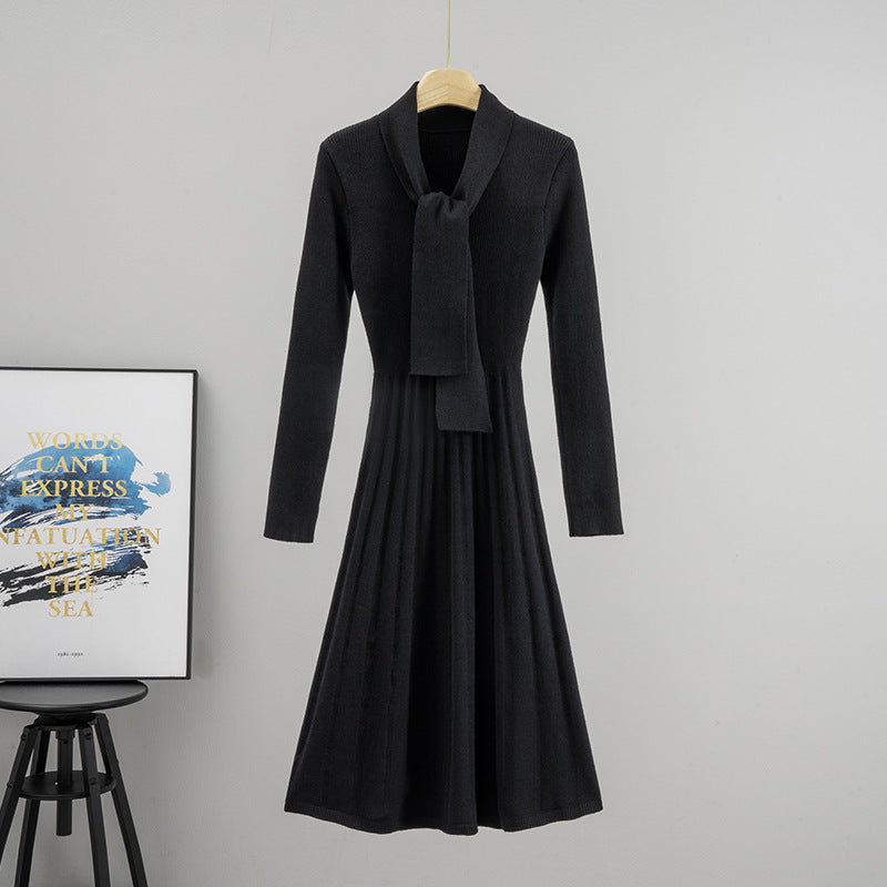 Elegant Autumn Long Hepburn Style Knitted Bottoming Dress