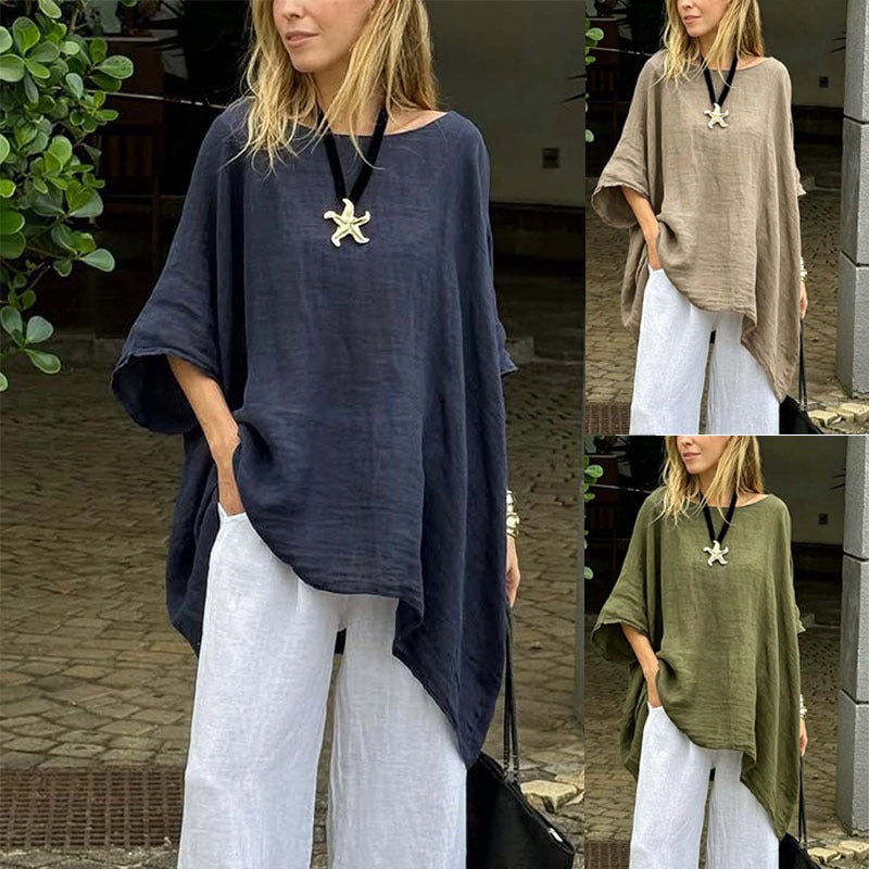 Women's Hem Batwing Sleeve Design Slim Fit Tops