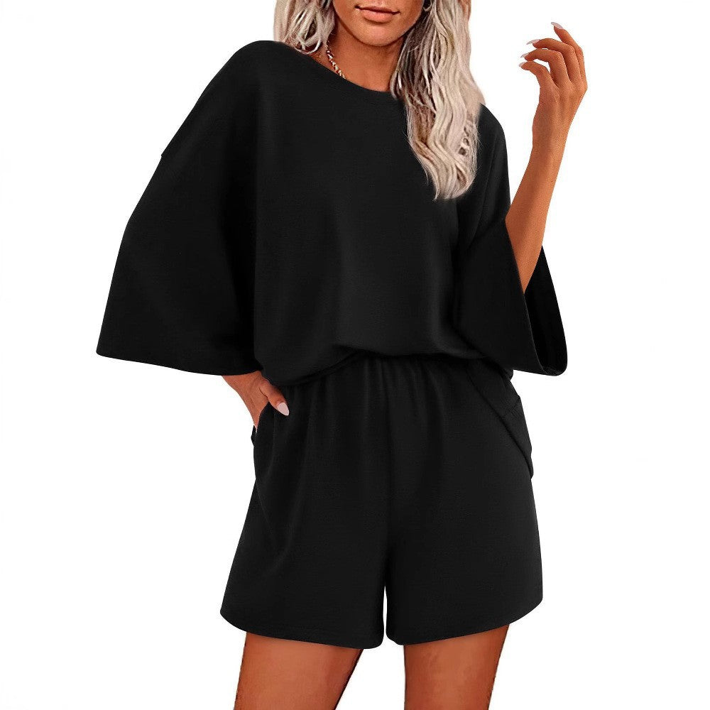 Women's Loose Round Neck T-shirt Sleeve Two-piece Fashion Casual Suit