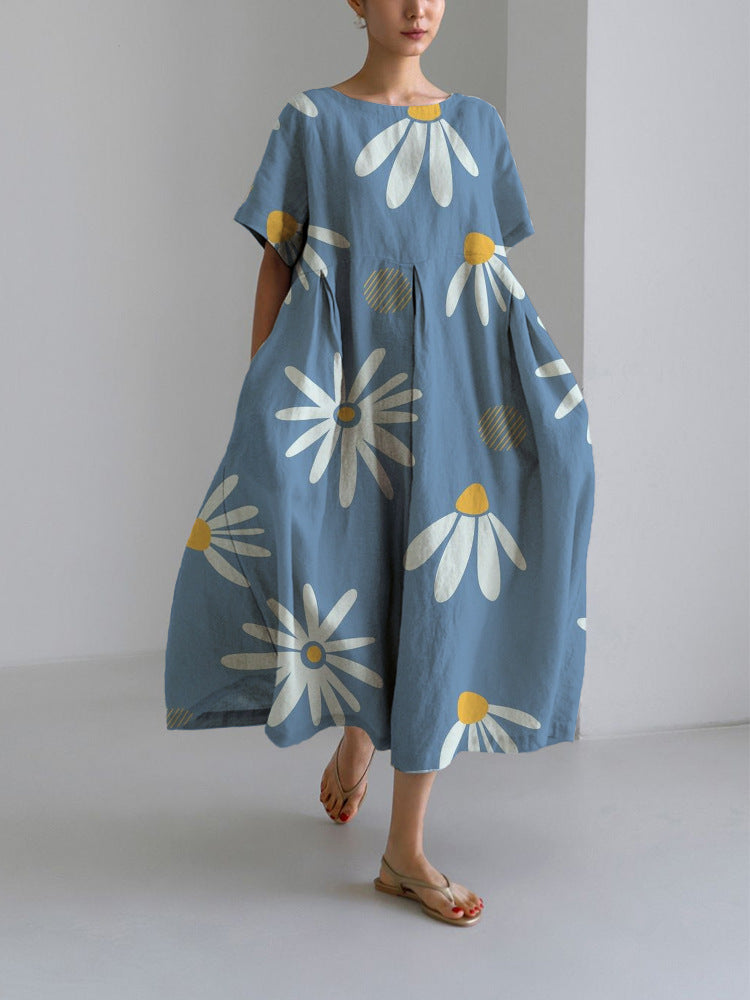 Women's Round Neck Fashion High-grade Short-sleeved Printed Dresses