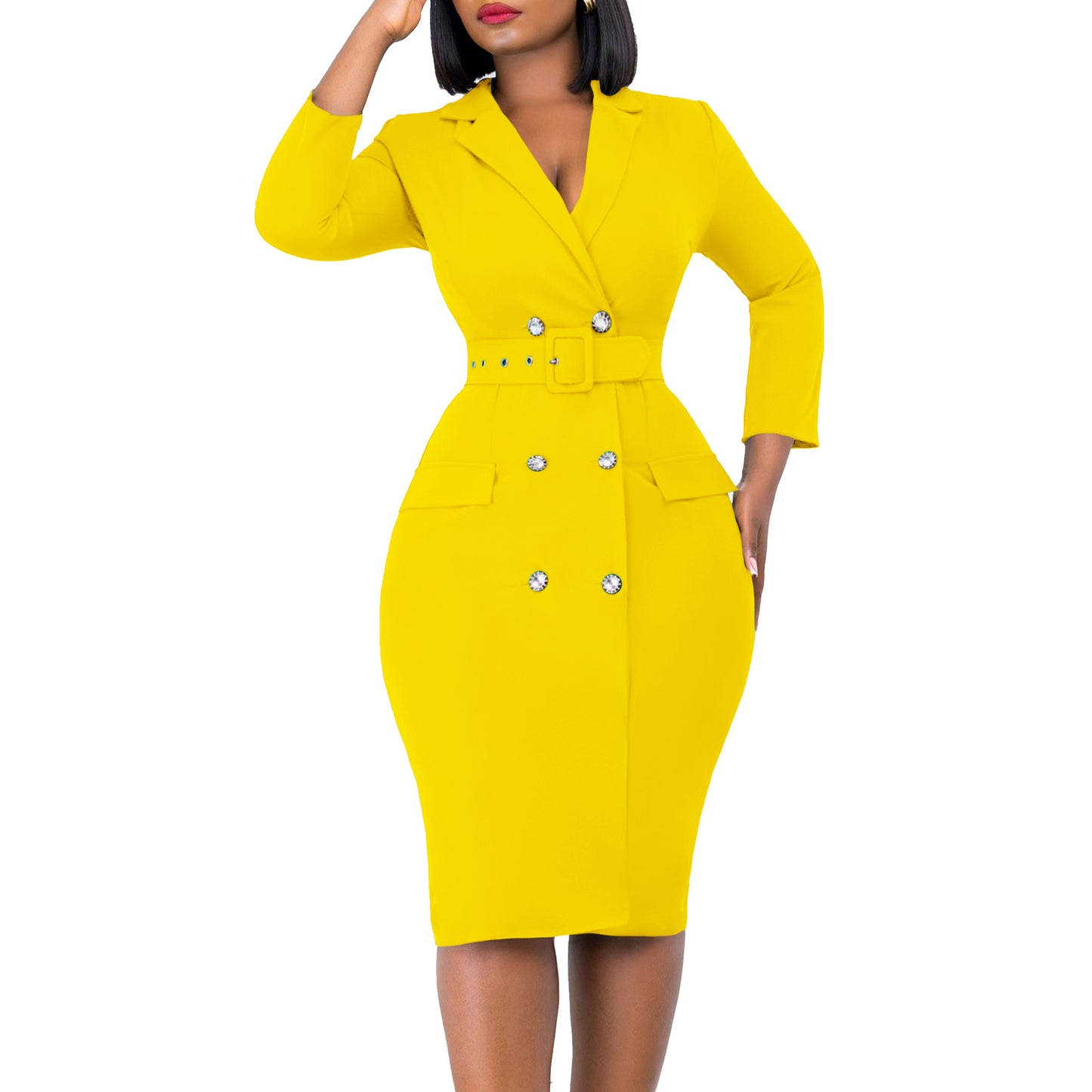 Temperament Commute Collar Solid Color Double Breasted Suits