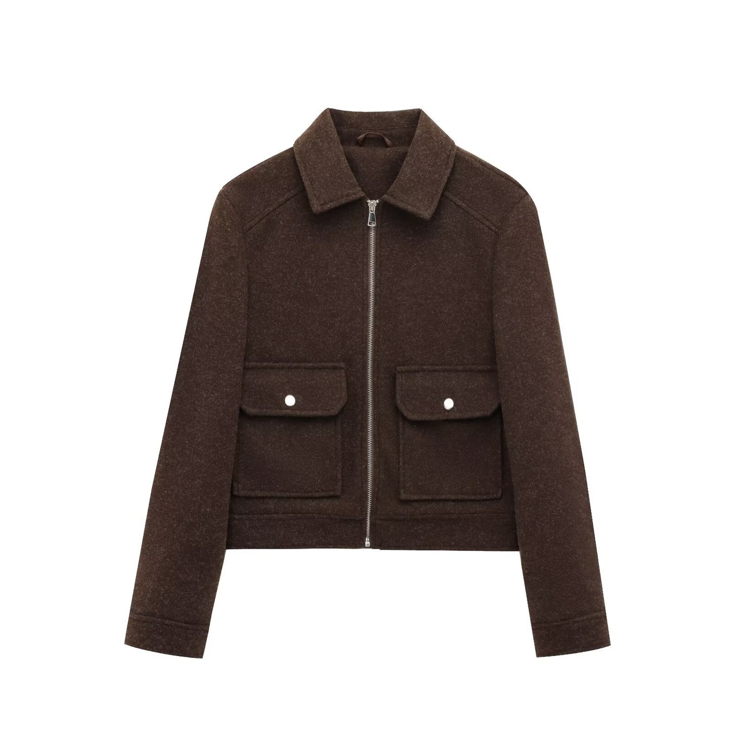 Women's Zipper Ornament Soft Long Sleeve Lapel Coats