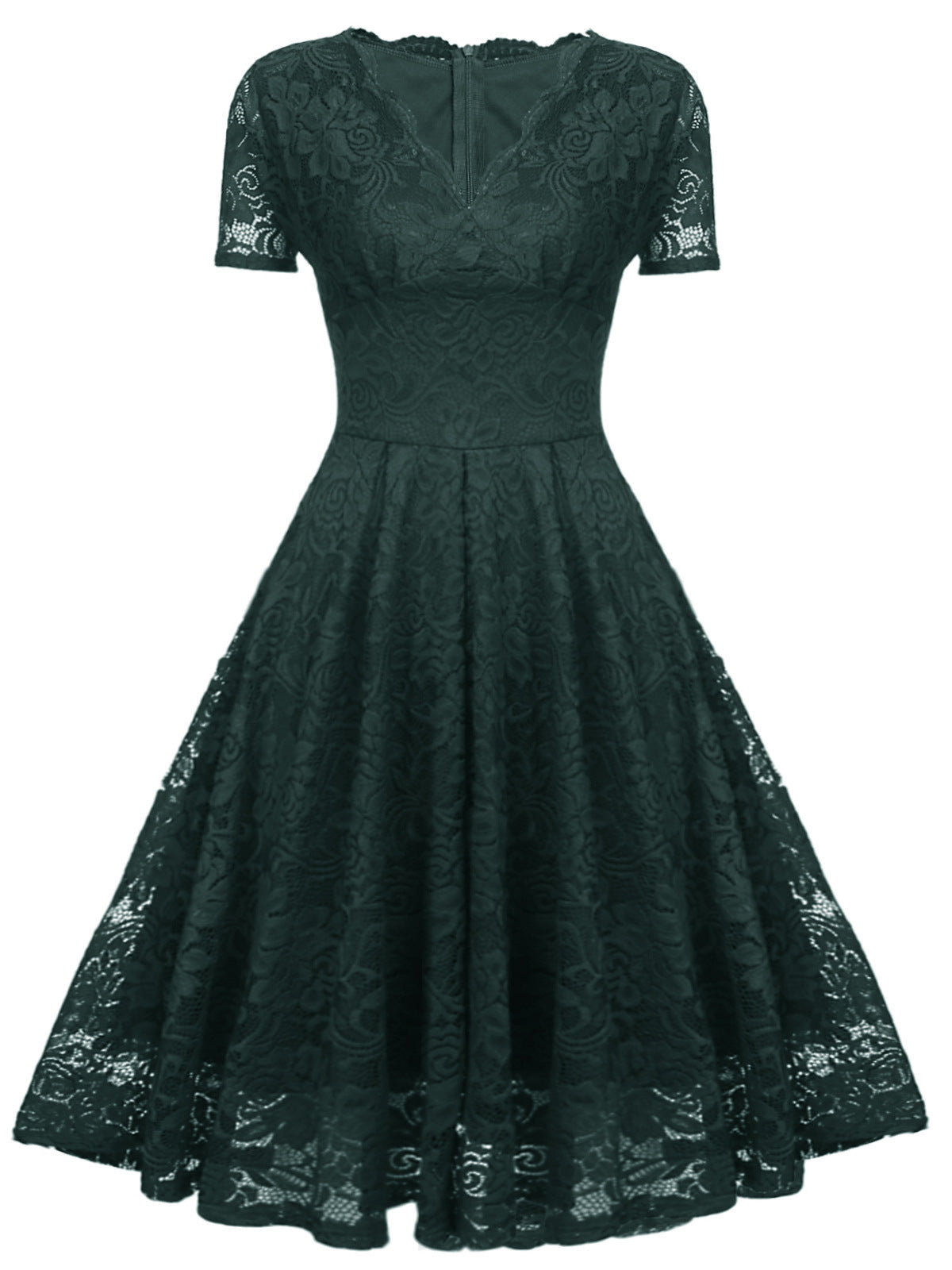 Women's Vintage Collar Mid-length Lace Swing Dress Dresses