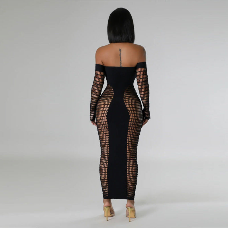 Women's Autumn Oversleeve Hollow Sexy Slim Fit One-piece Knitted Dress