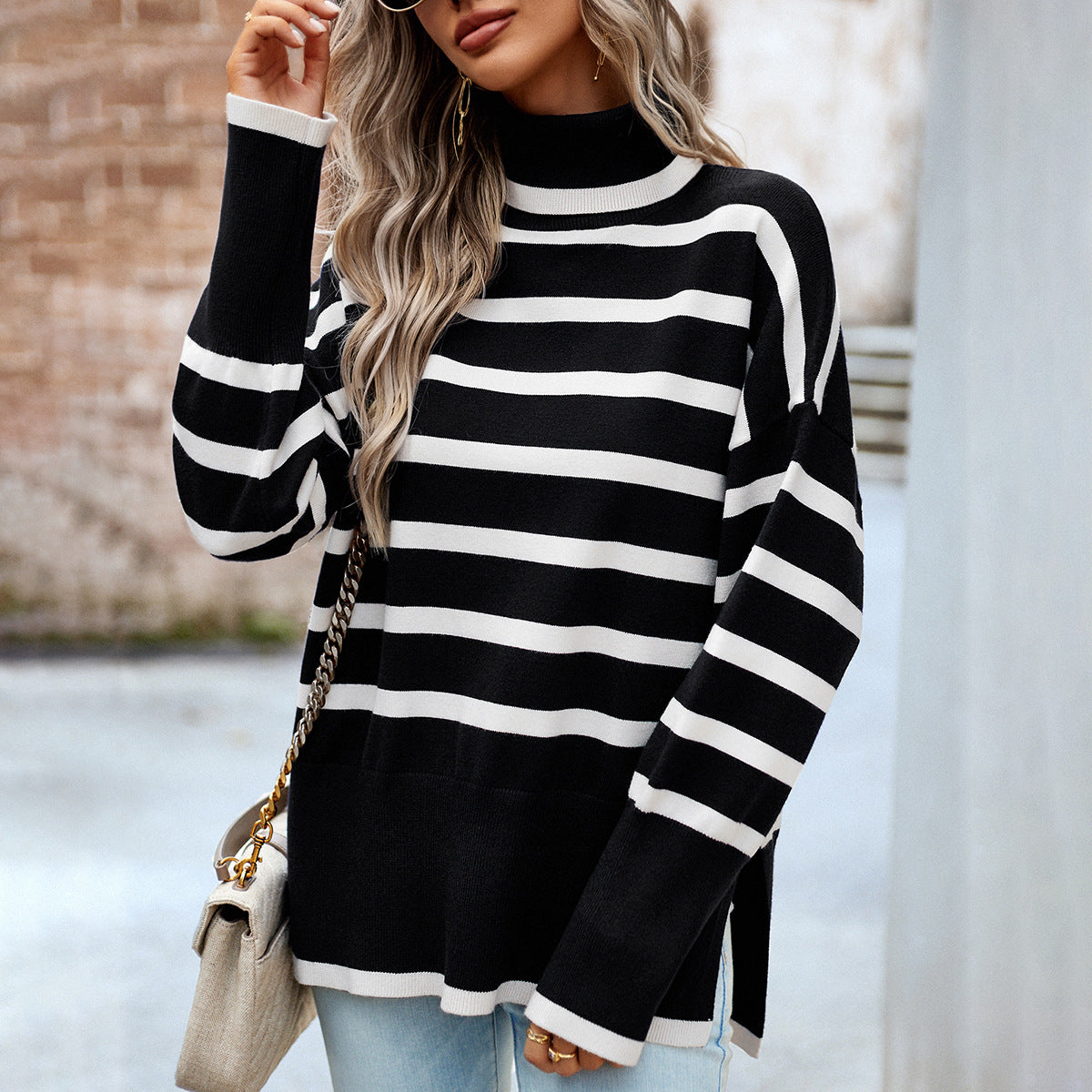 Charming Classy Women's Striped Turtleneck Knitted Sweaters