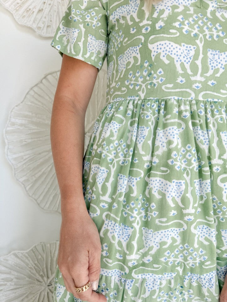 Summer Leopard Print Sleeve Pocket Long Dresses