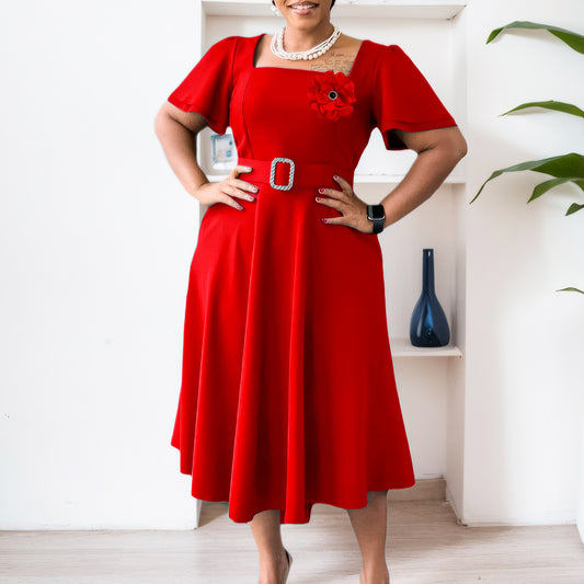 Women's Summer Female Fashion Square Collar Solid Color High Waist Dresses