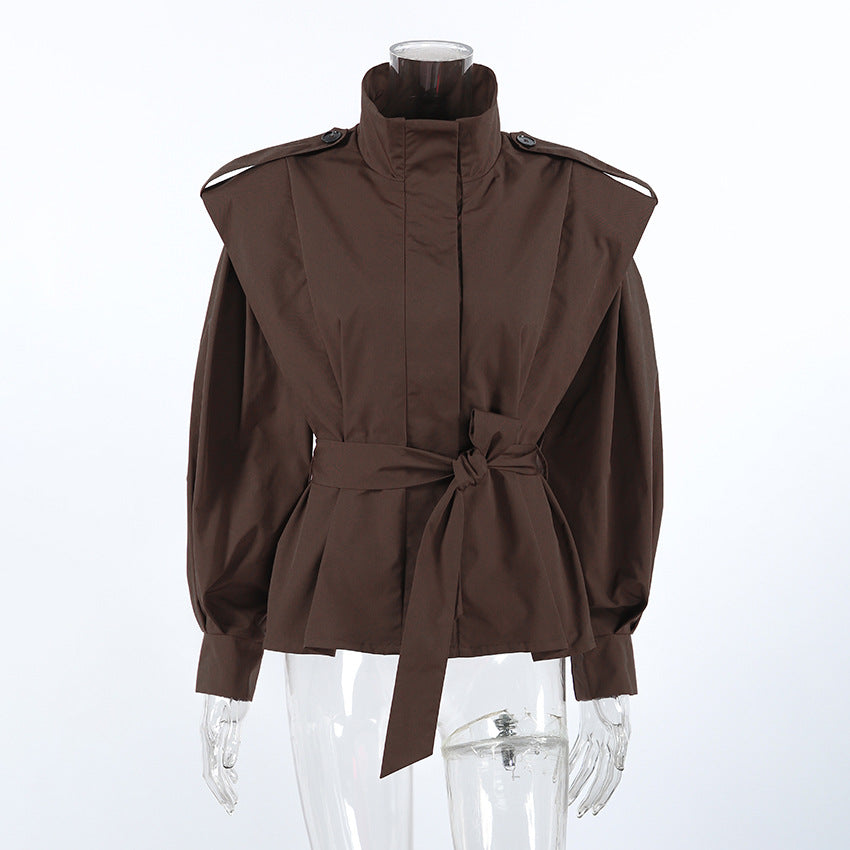 Women's Lapel Long Sleeve Versatile Trench With Waist Coats