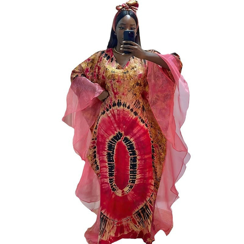 Women's Ethnic Style Retro Long Gown Mesh Dresses