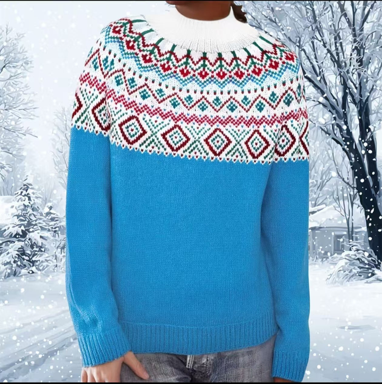 Women's Round Neck Multicolor Loose Fashion Pullover Sweater