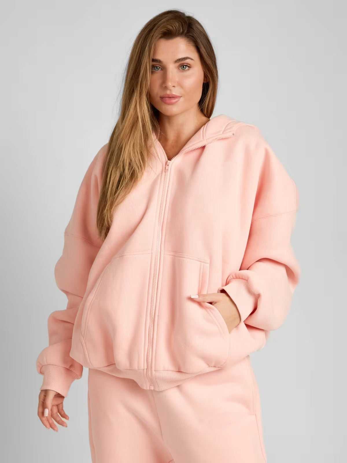 Women's Spring Solid Color Hooded Long-sleeved Zipper Suits