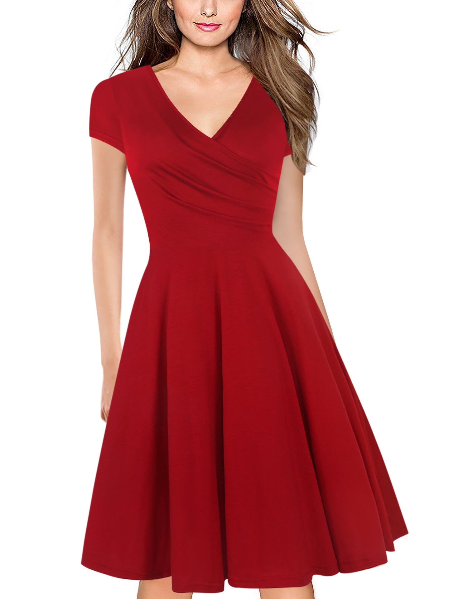 Women's Solid Color Slimming Waist Pleated Holiday Dresses