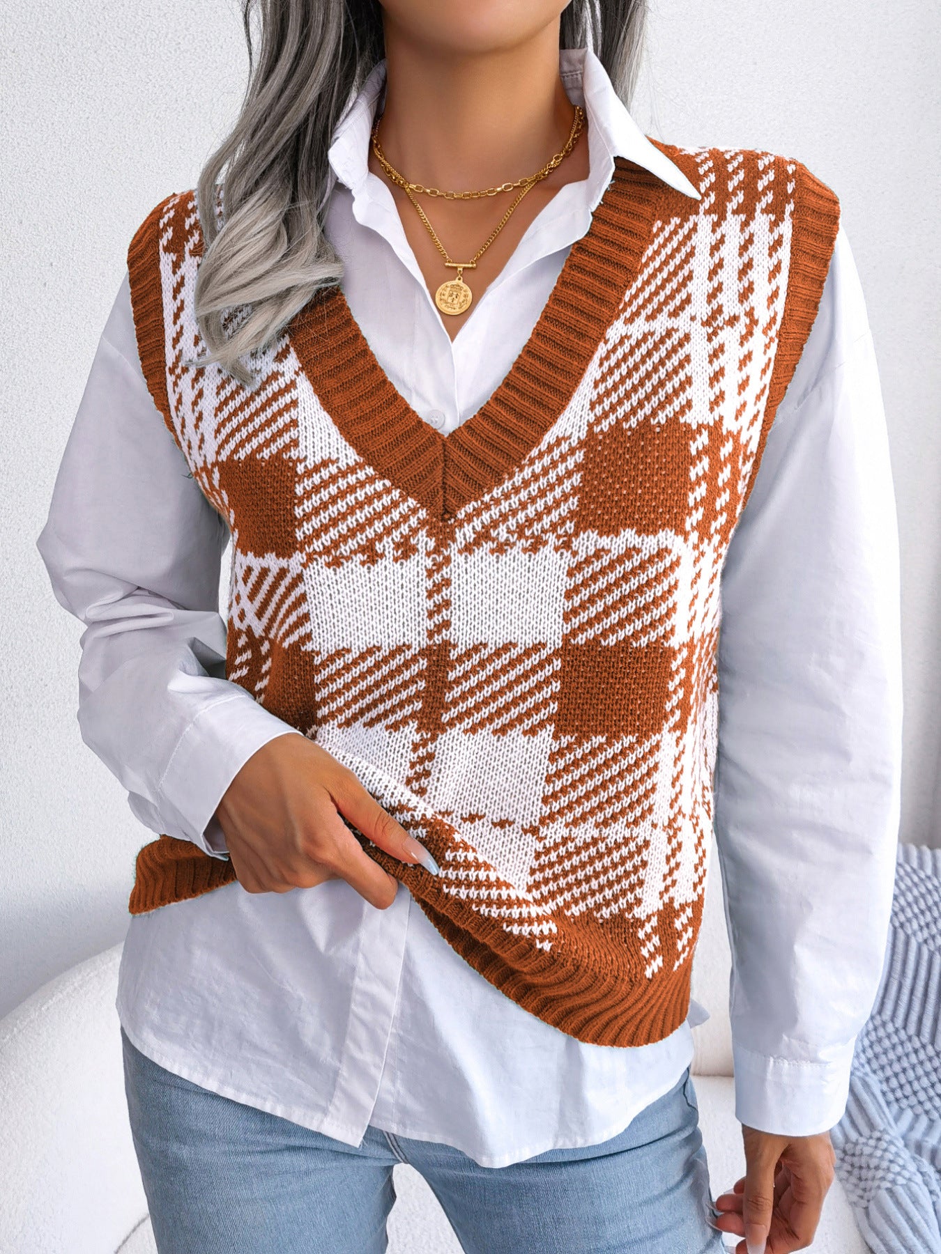 Beautiful Women's Clearance Casual Check Knitted Sweaters