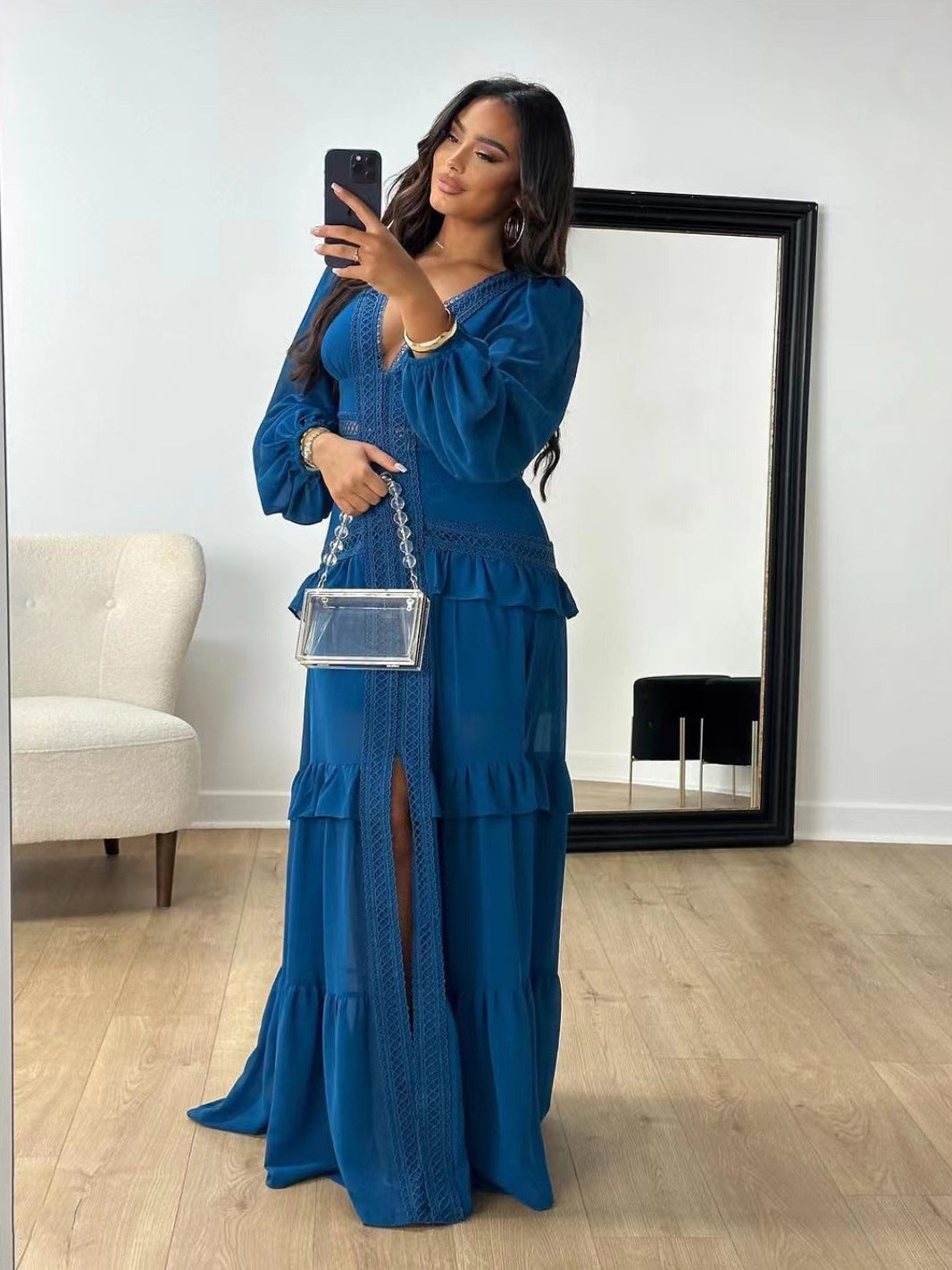 Women's Elegant Stitching Long Sleeve Dress Dresses