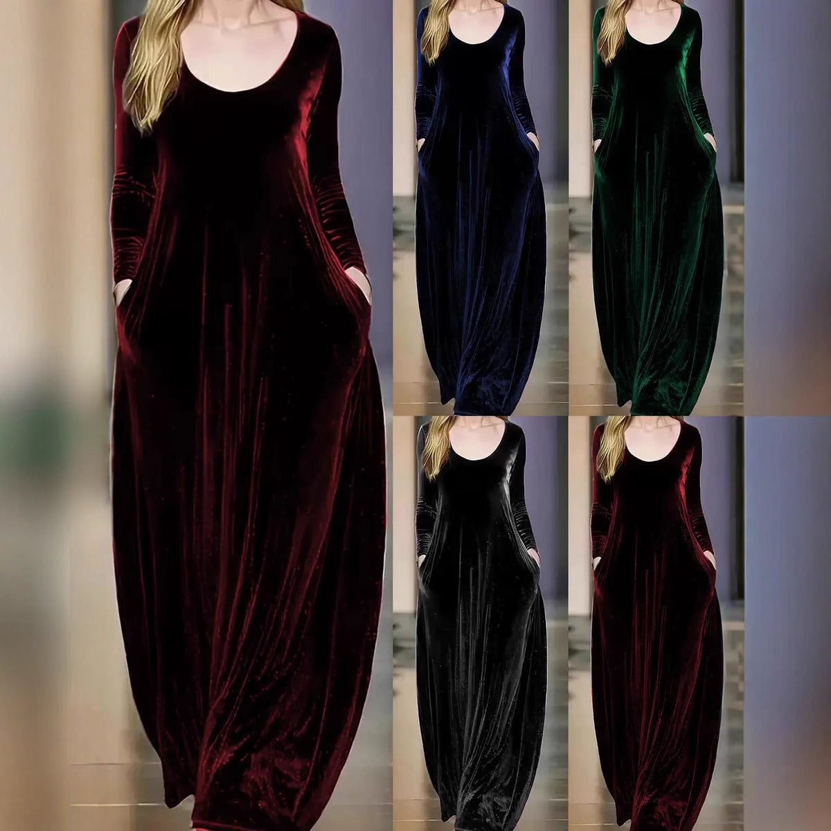 Round Neck Veet Elegant Long Sleeve Dress