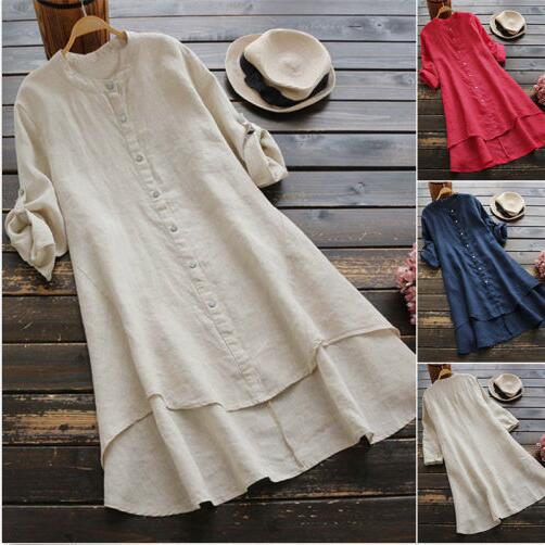 Women's Solid Color Buttons Cotton Long Sleeve Blouses