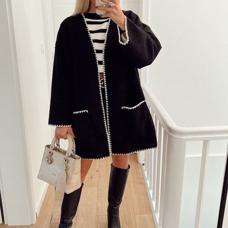 Graceful Glamorous Fashion Color Contrast Woolen Coats