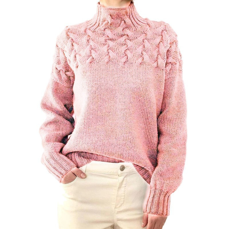 Women's Fashion Cable Knit Detail Turtleneck Long Sweater