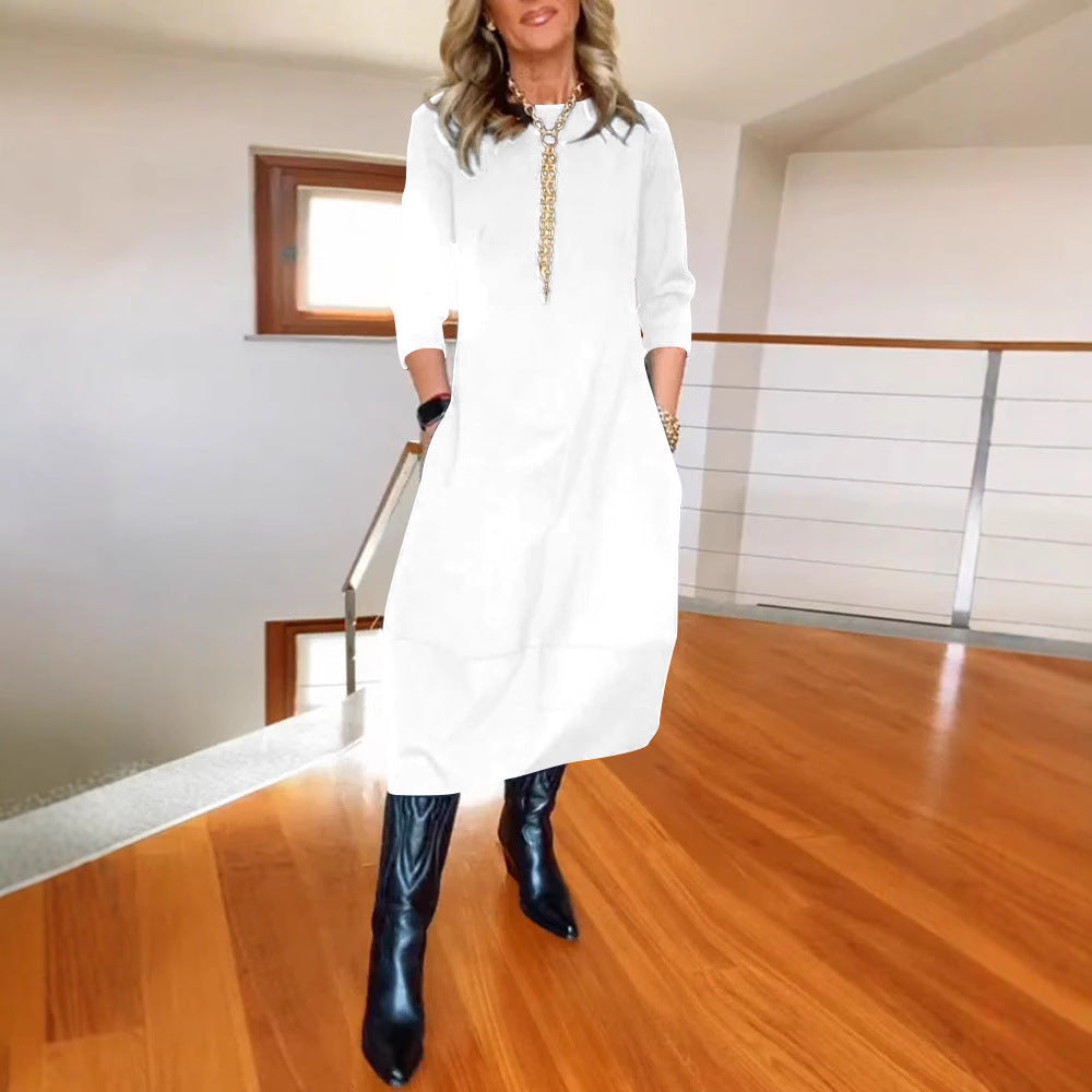 Women's Solid Color Loose Long-sleeved Dress Dresses