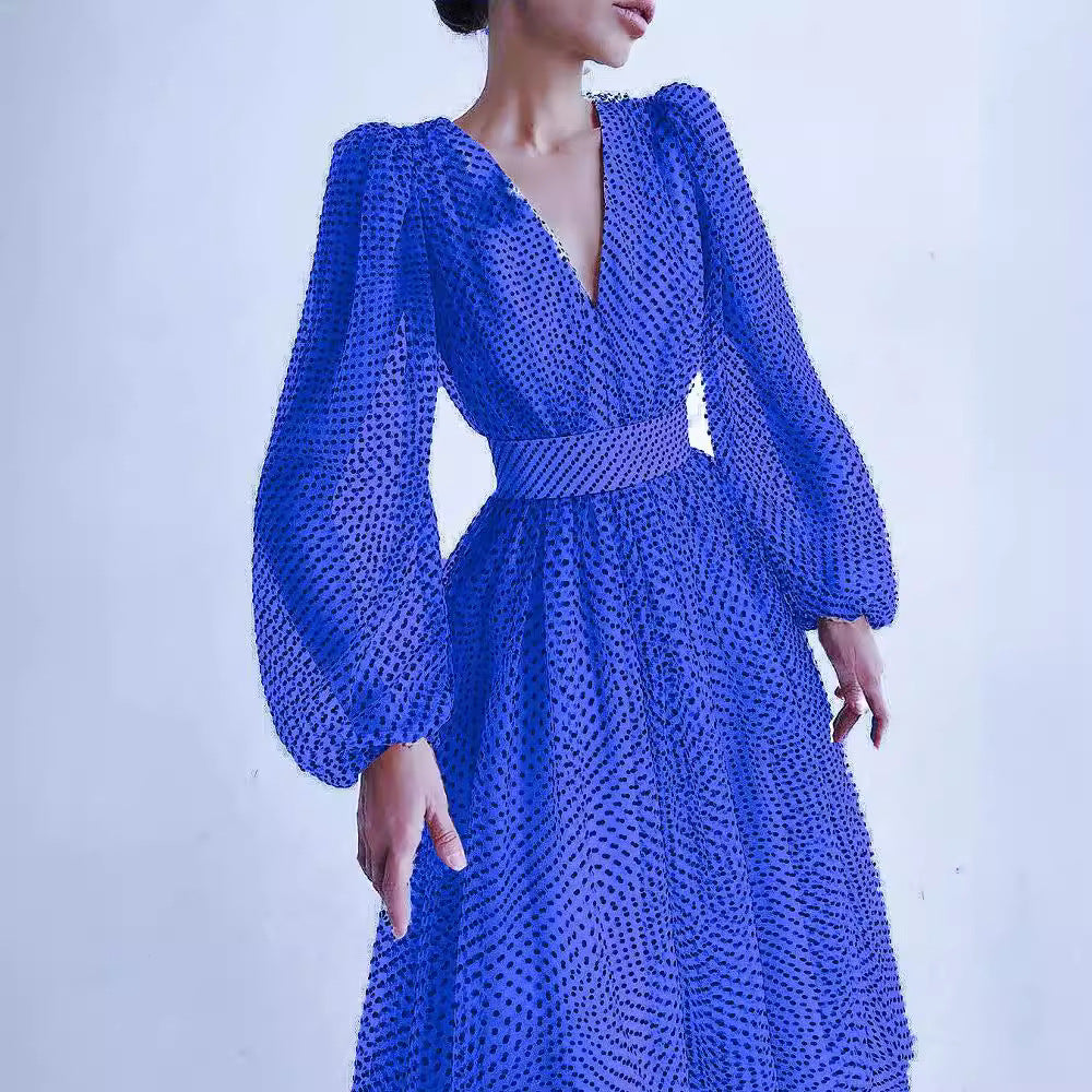 Color Elegant Lady Puff Sleeve Polka Dresses