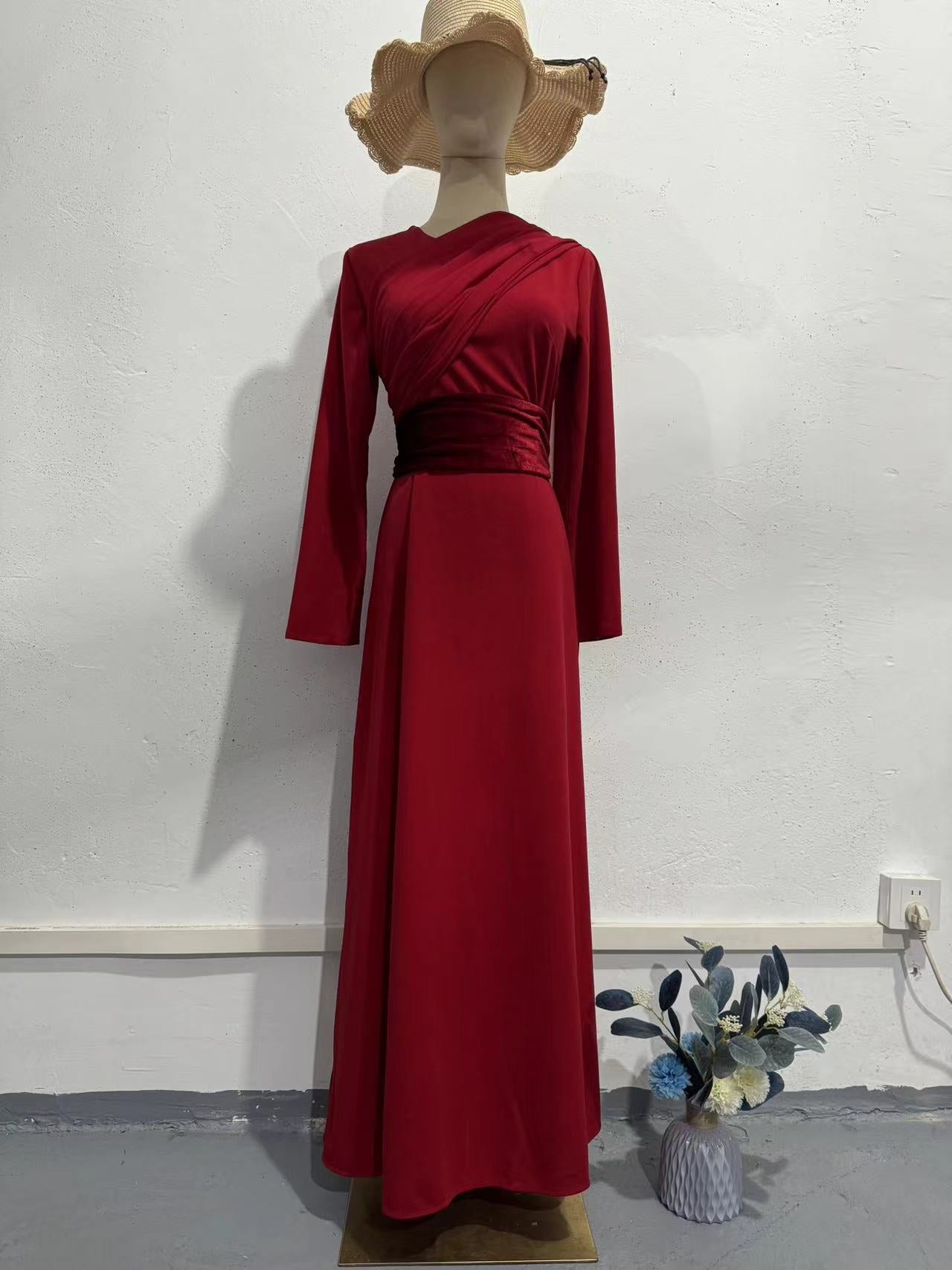 Stylish Temperament Long Sleeves Stitching Design Dresses