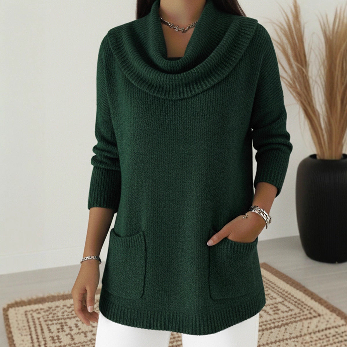 Women's Solid Color Pocket Long Sleeve Tops