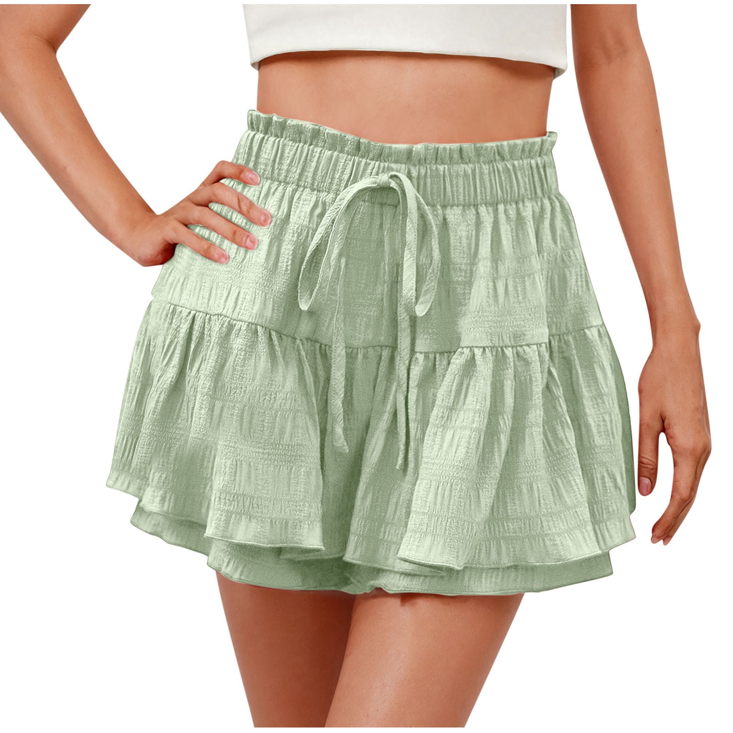 Women's Summer Fashion Ruffles Solid Color Drawstring Shorts