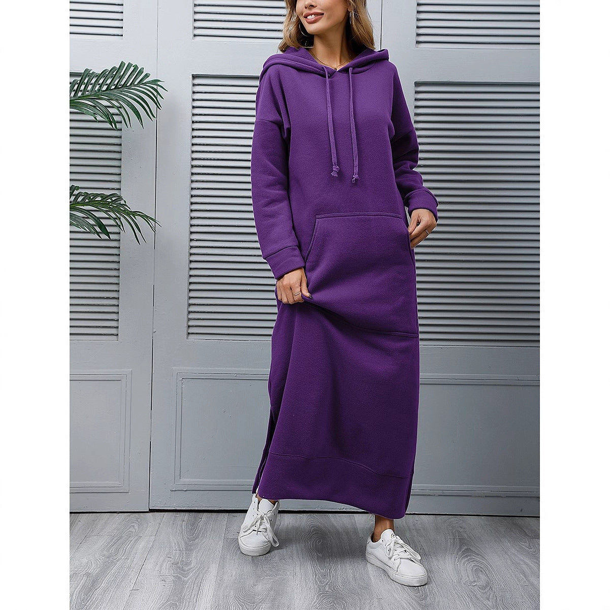 Loose Oversized Knit Hooded Brushed Hoody Casual Fashion Large Dress