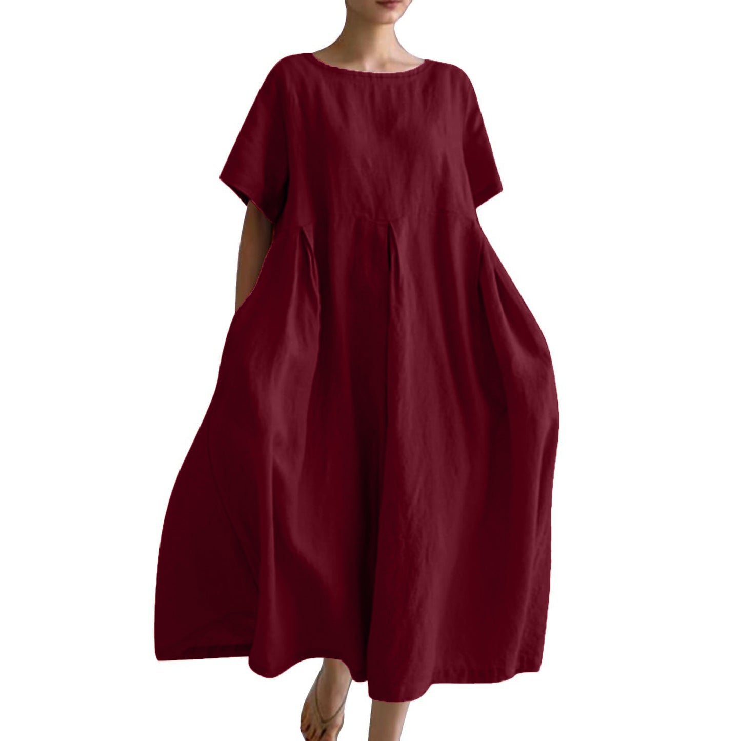Women's Cotton Linen Loose Round Neck Fashion Dress