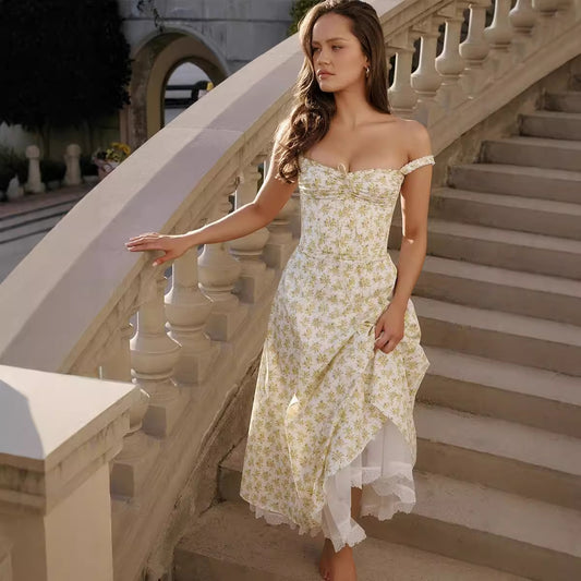 Floral Print Dress Midi Elegant Slimming Dresses