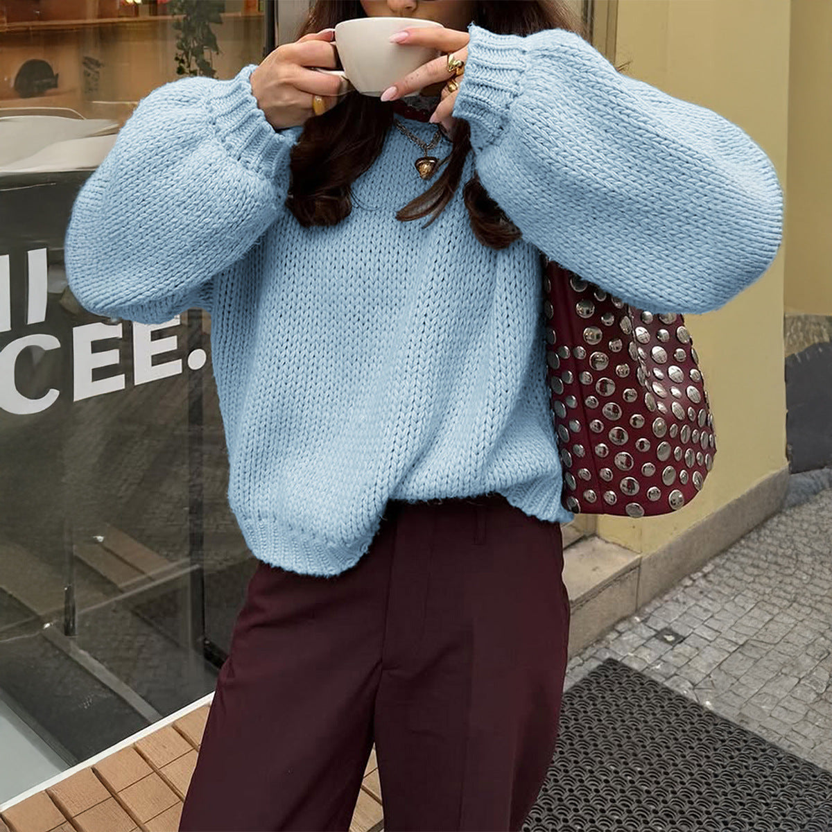 Women's Casual Simple Round Neck Long Sleeve Sweaters