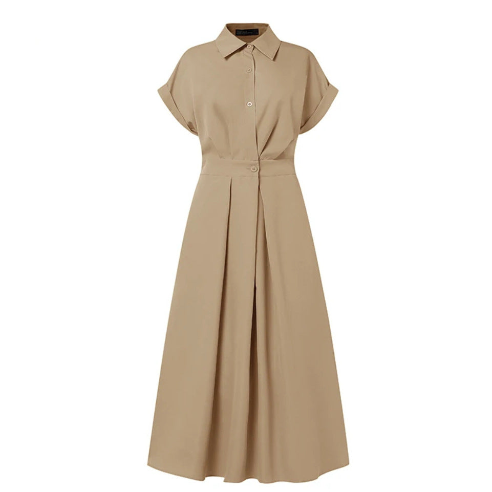 Solid Color Cotton Linen Elastic High Dress