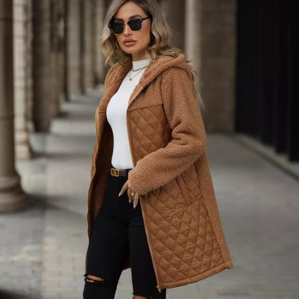 Women's Unique Loose Hooded Zipper Plush Coats