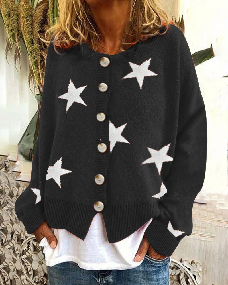 Women's Comfortable Knitted Five-pointed Star Single-breasted Sweaters