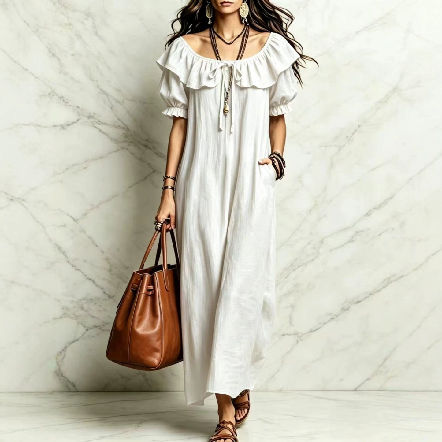 Loose Round Neck Ruffled Leisure Temperament Dress