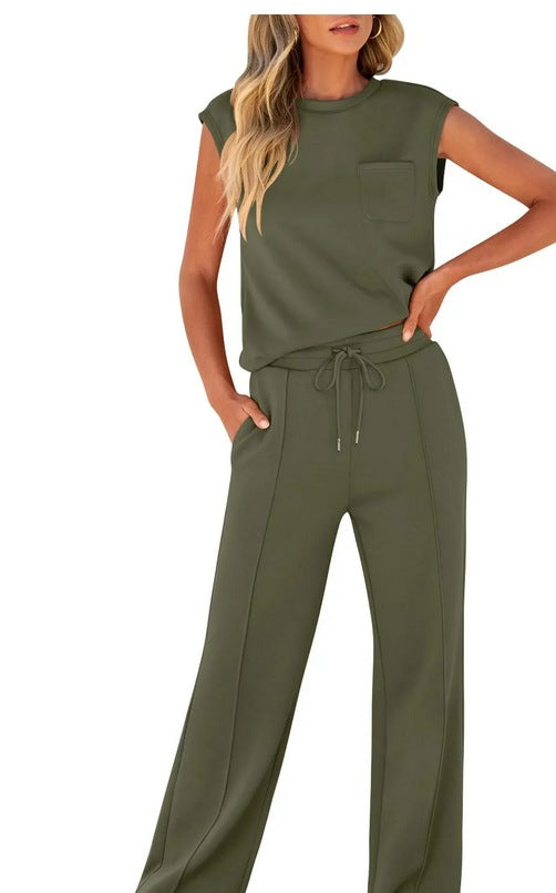Women's Sleeveless Casual High Elastic Loose Two-piece Suits