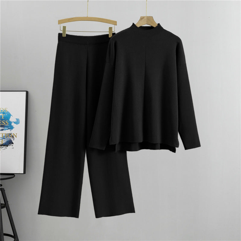 Women's Loose Irregular Knitted Wide Leg Two-piece Fashion Casual Suit