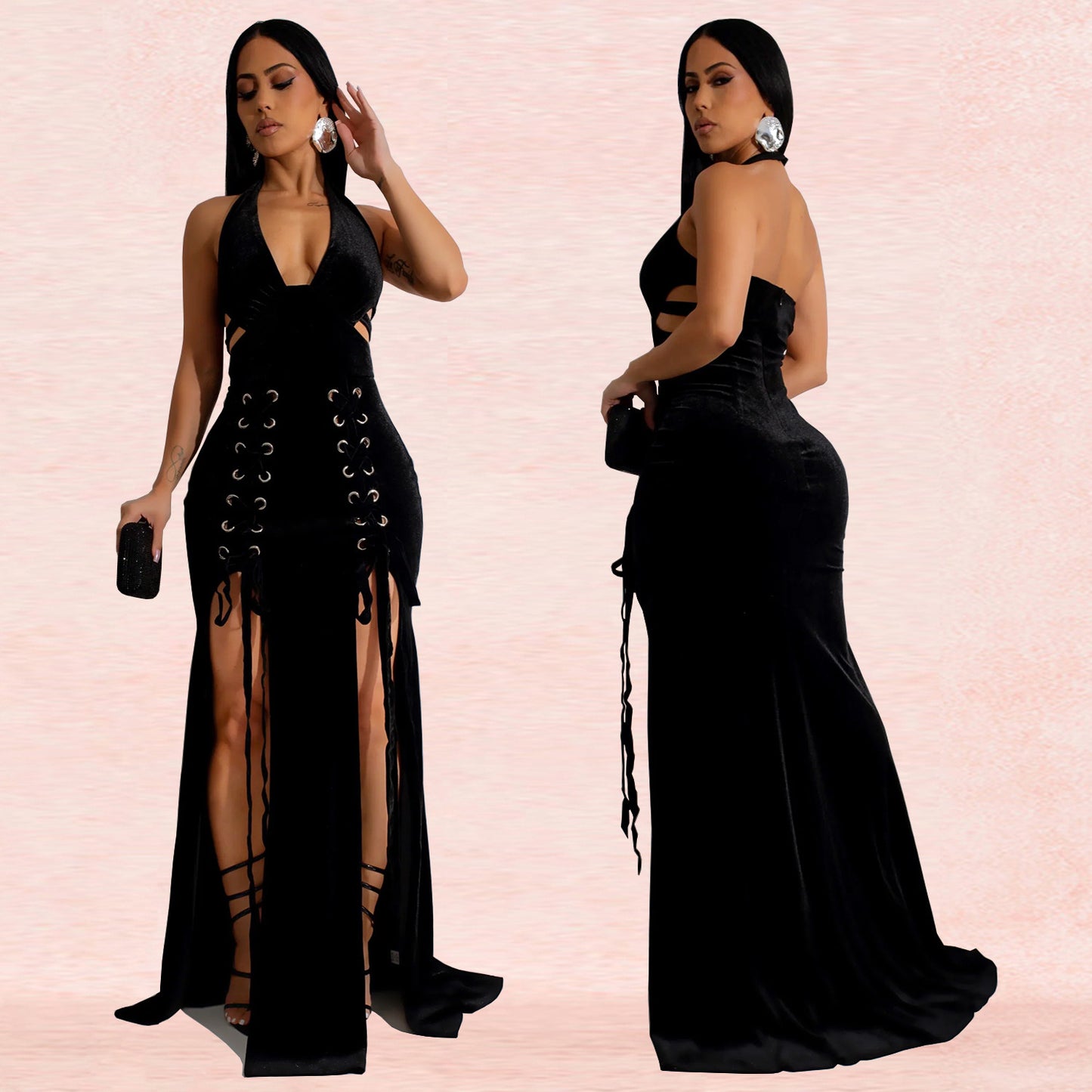 Women's Fashion Wear Bag Arm Sexy Slit Dresses