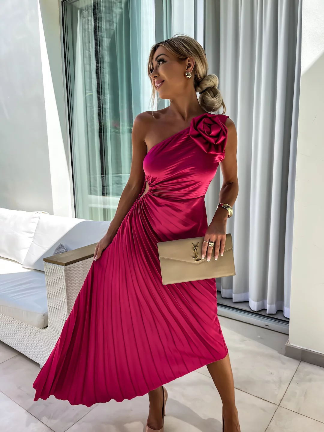 Women's Solid Color Dress Fashion Sexy Oblique Dresses