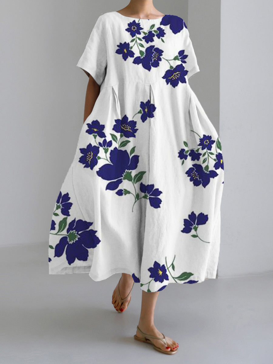 Women's Round Neck Fashion High-grade Short-sleeved Printed Dresses