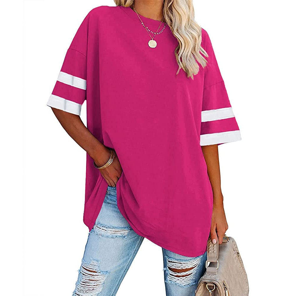 Women's Half Sleeve Round Neck Contrast Color Blouses