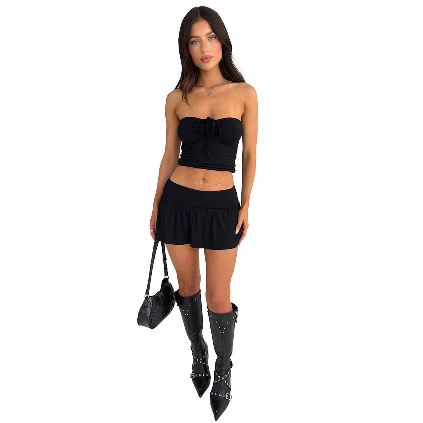 Women's Sexy Tube Pleating Two-piece Set Tops